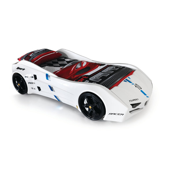Zoomie Kids Aafkea Twin Race Car Bed, Remote Control, LED Lights, Sound